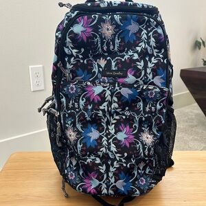 Vera Bradley Adventurer Black Floral Backpack with Blue and Pink Accents